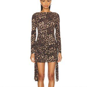 NEW LIONESS Glory Mini Dress in Leopard Cheetah Long Sleeve Bodycon Small S
